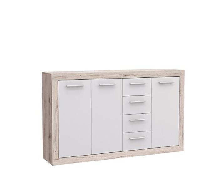 Forte Baccio Kommode mit 3 Türen und 4 Schubladen, Holzwerkstoff, Sandeiche / Weiß, 152.60 x 34 x 91.50 cm