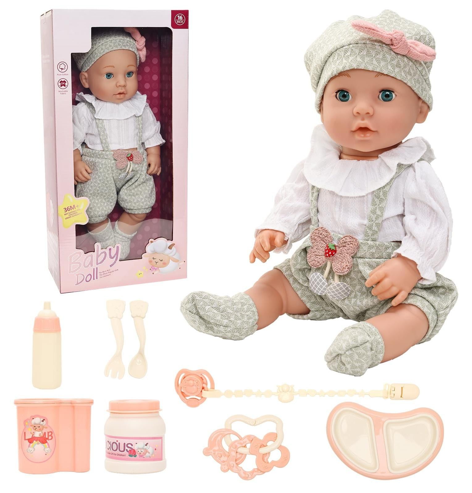 Schattige babypop van 40 cm met accessoires