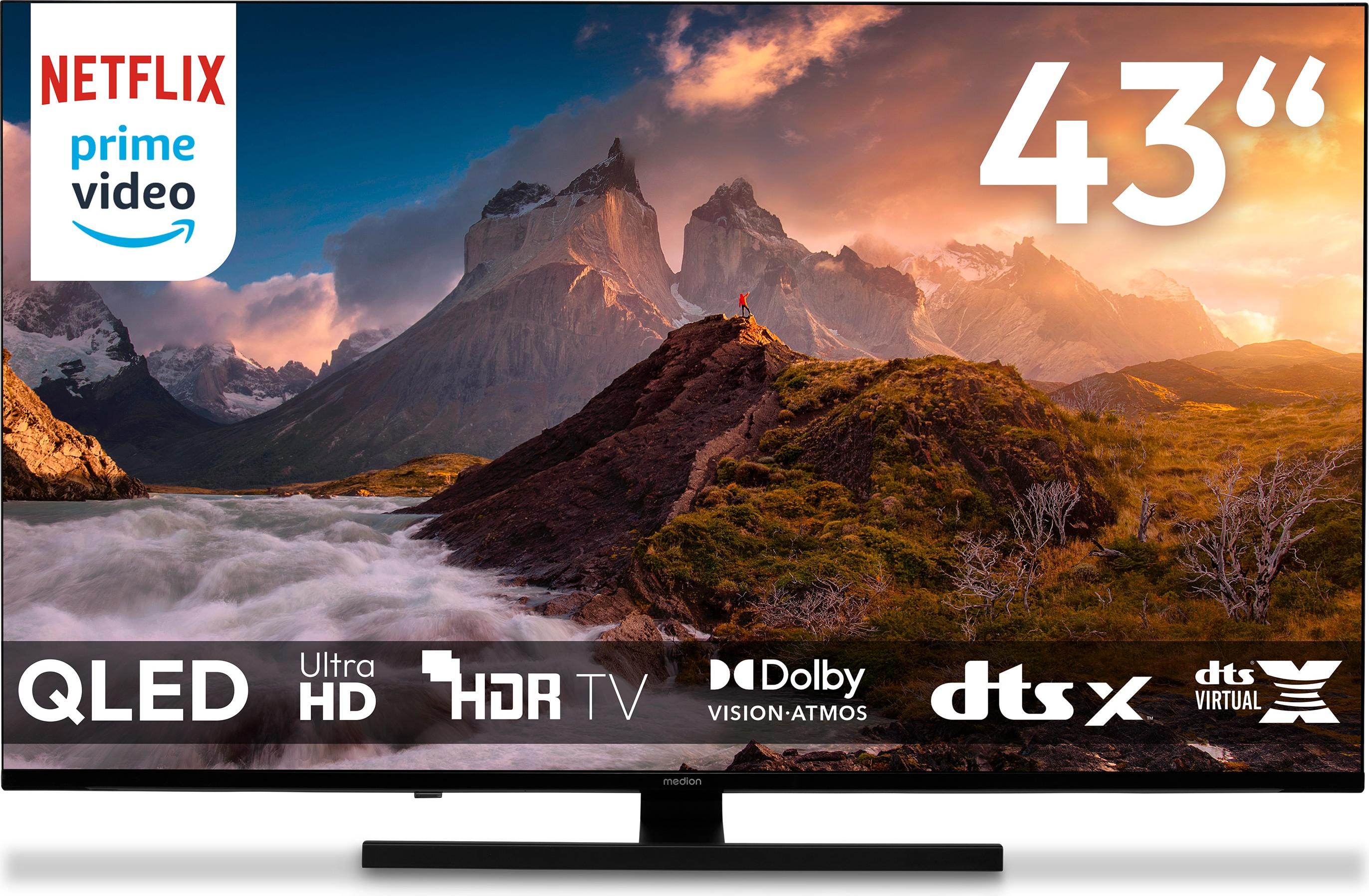 MEDION 108 cm (43 Zoll) QLED Fernseher (Smart TV, 4K, Dolby Vision HDR, Prime Video, Disney+, Dolby Atmos, DTS X, kompatibel mit Google TV, PVR, Bluetooth, MD 843700)