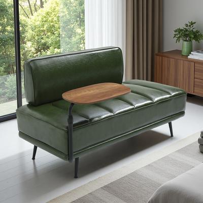 ZWYO HOSIMU "55""L End of Bed Bench Faux Leather Upholstered with Side Table, Swivel Tray Couch, Entryway Ottoman Window Bench with Metal Legs"