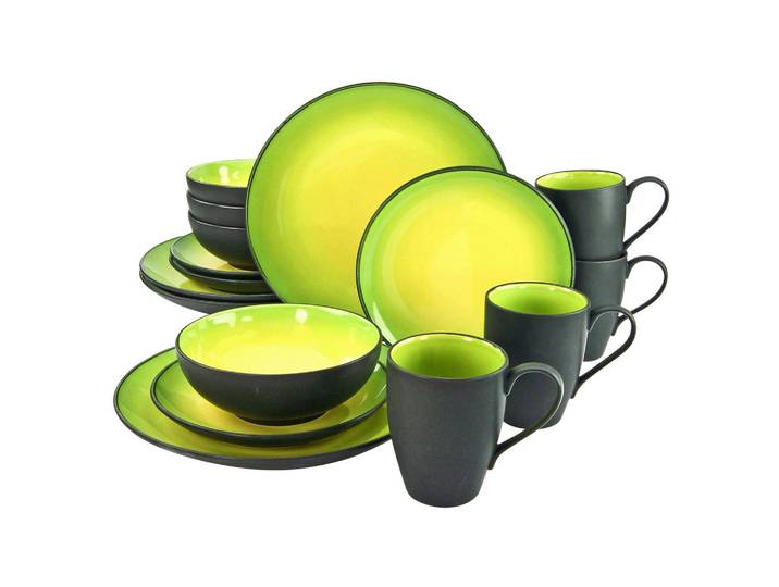Creatable Kombiservice HOT - Green, Grün, Schwarz, Keramik, 16-teilig, 300 ml, Essen & Trinken, Geschirr, Geschirr-Sets, Kombiservice