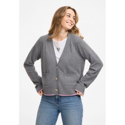 Cardigan FRIEDA & FREDDIES "Frieda & Freddies Strickjacke", Damen, Gr. 34, grau (iron), 70% Wolle, 30% Kaschmir, Strickjacken
