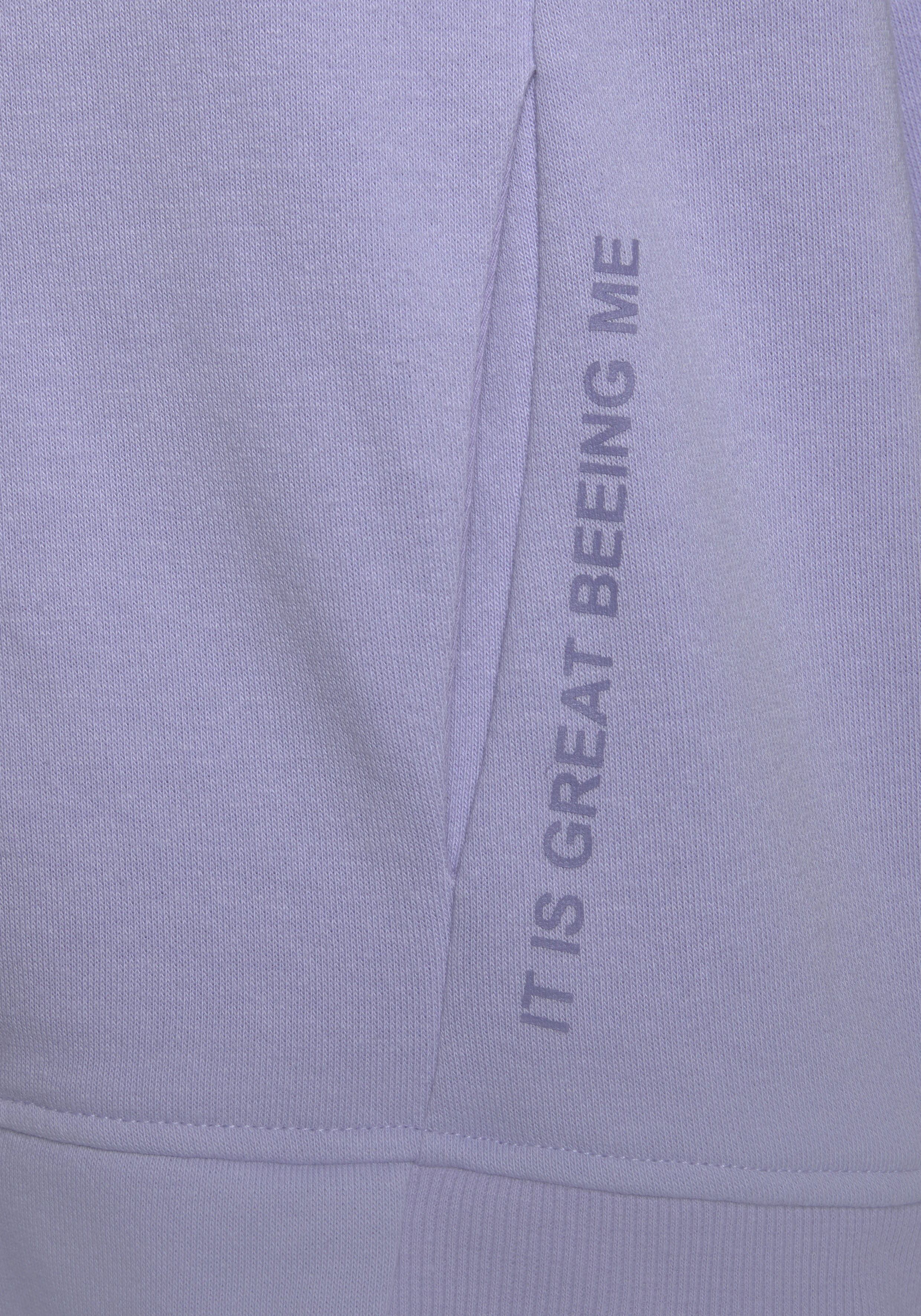 Kapuzensweatjacke BUFFALO, Damen, Gr. 32/34, lila (lavendel), angeraute Sweatware, Obermaterial: 60% Baumwolle, 40% Polyester, unifarben, bequem hüftlang, ohne Ausschnitt, Rippbündchen, Sweatjacken Kapuzensweatjacke, mit Statement Druck, Loungewear lavend