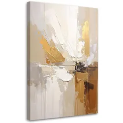 WANDBILD, Helle Abstraktion in Beige mit zarten Goldakzenten