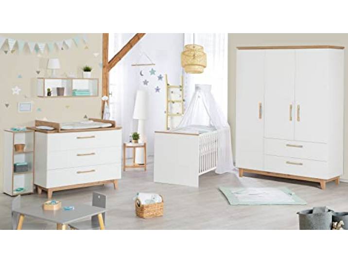 roba Set 'Finn', inkl. Kombi-Bett 70 x 140 cm, Wickelkommode & 3-türigem Schrank, 'Weiß'/'Goldeiche'