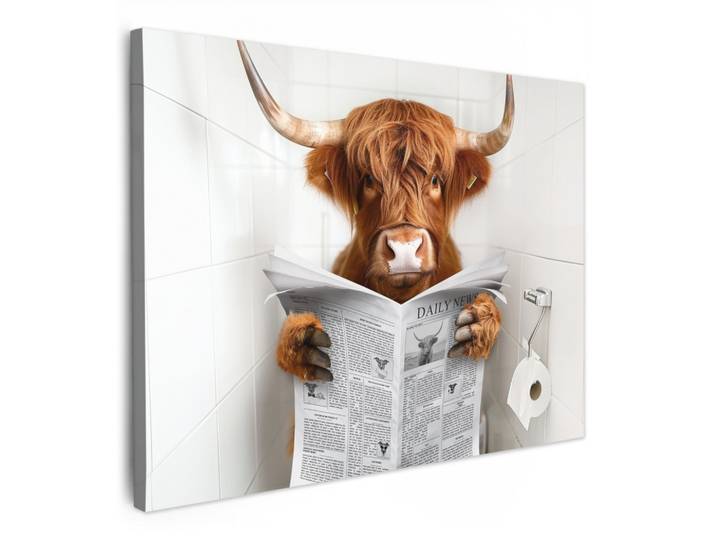 LEINWANDBILD Schottischer Highlander - Tier - Zeitung - Toilette Wandbilder 80x60 cm
