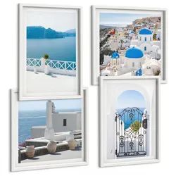 BILDER SET 4er Set - 50x50 cm & 40x60 cm Weißer Rahmen - Gebäude am Weißen Meer, Griechenland