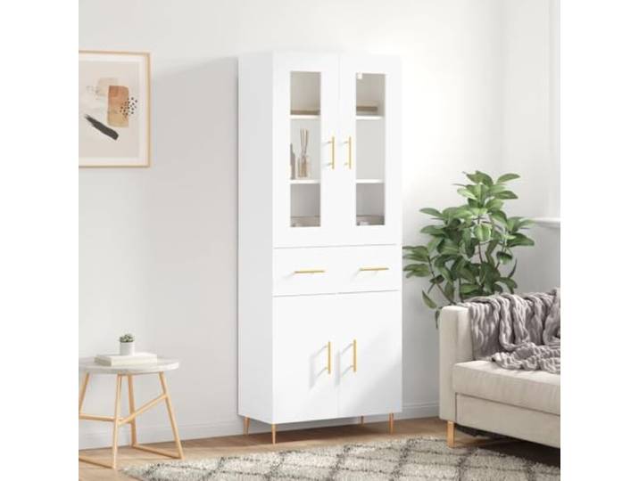Elegantes Highboard für die Einrichtung aus Holzwerkstoff langlebig in Weiß mit viel Stauraum, stilvolles Highboard Weiß für das Wohnzimmer mit Metallfüßen