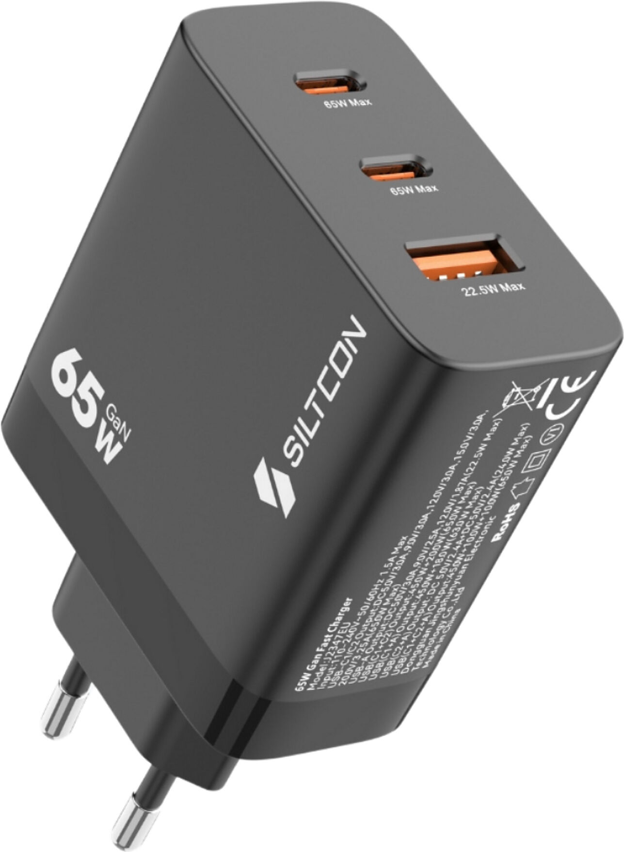 Siltcon® GaN-Schnellladegerät 65W – 2x USB-C und USB-A