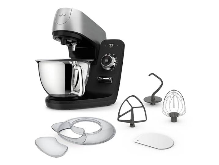 Tefal Coach Küchenmaschine, 1200 W, 8 Auto-Programme, inkl. Back-Zubehör und App, personalisiertes Erlebnis, planetarisches Rührsystem, Schwarz/Silber, QB900838