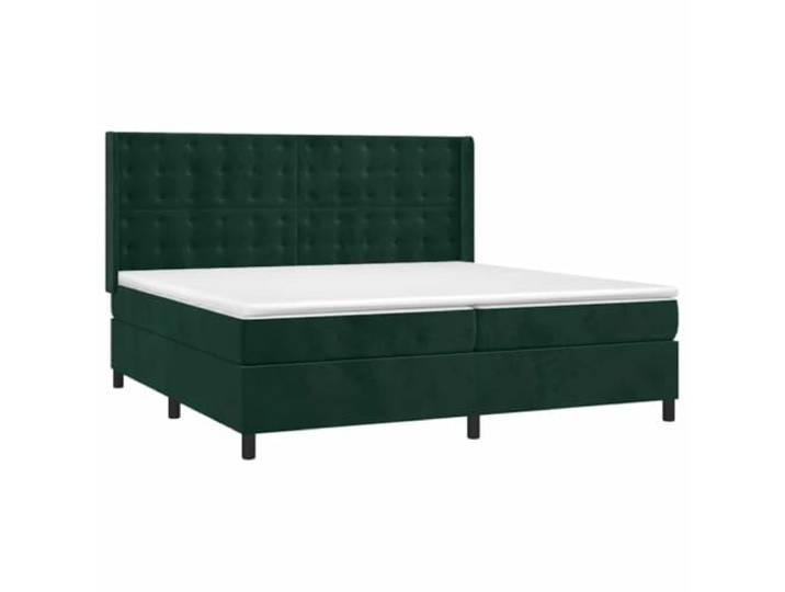 KTHLBRH Bettgestell aus Samt dunkelgrün 200 x 200 cm mit Matratzen Kopfteil, verstellbar, Taschenfedern, mittelfeste Unterstützung, 2 Matratzen im Lieferumfang enthalten