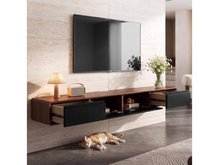 NOYHHAV Schwebendes TV Lowboard Wandmontage Modernes TV Möbel mit Schubladen und offenen Fächern Dunkelbraun 200CM
