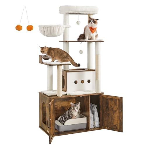 Feandrea Krabpaal met meerdere niveaus en kattenbakopslag, Hoogte: 170 cm