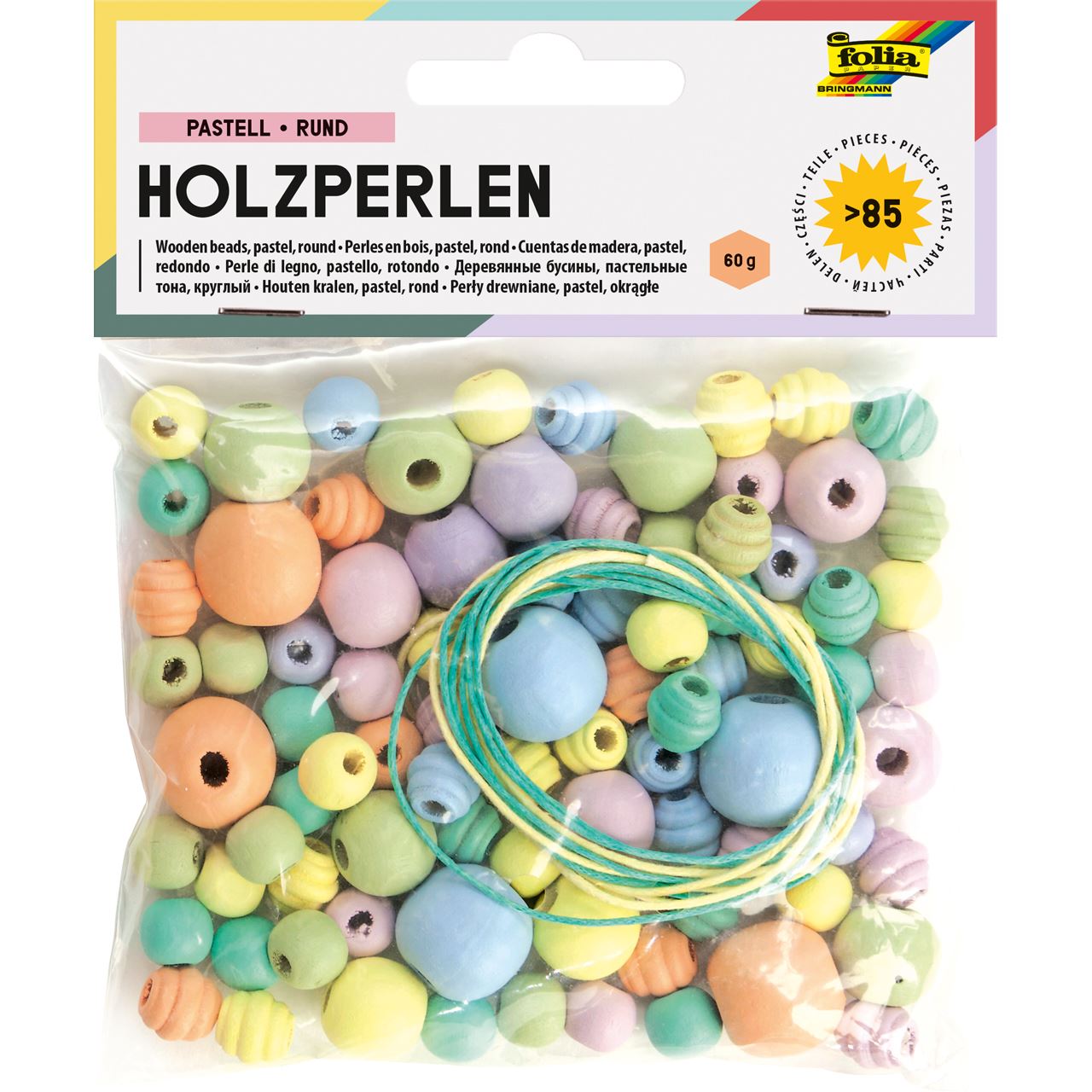 folia Perlen-Set aus Holz pastell mehrfarbig