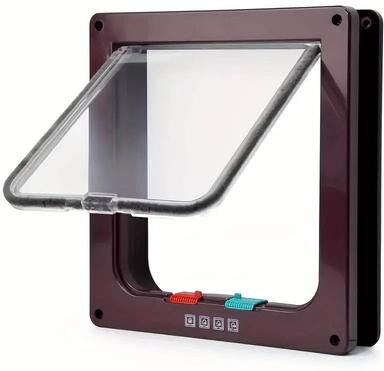 Uplift Essentials 4 Way Locking Weatherproof Pet Door Flap High Security Passageway Kit For Cats, Dogs, And Puppies brown m