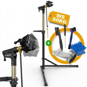 Tarpofix Fahrrad-Montageständer Profi FRM01-GO, E-Bike, 110-192cm höhenverstellbar, 360° drehbar, bis 50kg