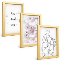 BILDER SET 3er Set - 20x30 cm Goldrahmen - Blumenfamilie minimalistisch