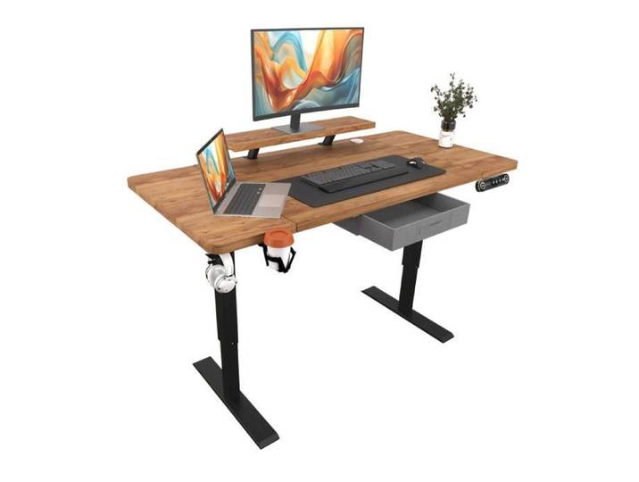 Radlove 160cm Bureau Assis Debout Droit Electrique Bureau Reglable en Hauteur avec Rangement&Etagere Vintage Bureau Gaming Rétro