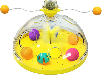 Inspire Curations Interactive Cat Puzzle Toy With Spinning Track Balls & Feather Teaser yellow