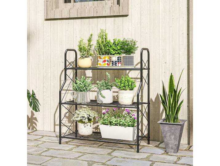 Outsunny Porte-Plantes 3 Niveaux Métal Int/Ext 69x28.5x78cm Noir