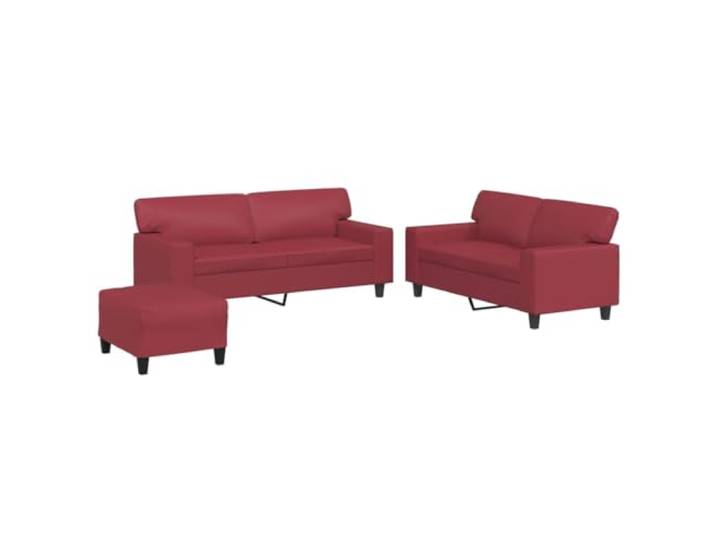 Coespram 3-tlg. Sofagarnitur mit Hocker und Kissen Weinrot Kunstleder Elegante Couchgarnitur fürs Wohnzimmer mit weichen Schaumstoffpolstern und pflegeleichter Kunstlederoberfläche.