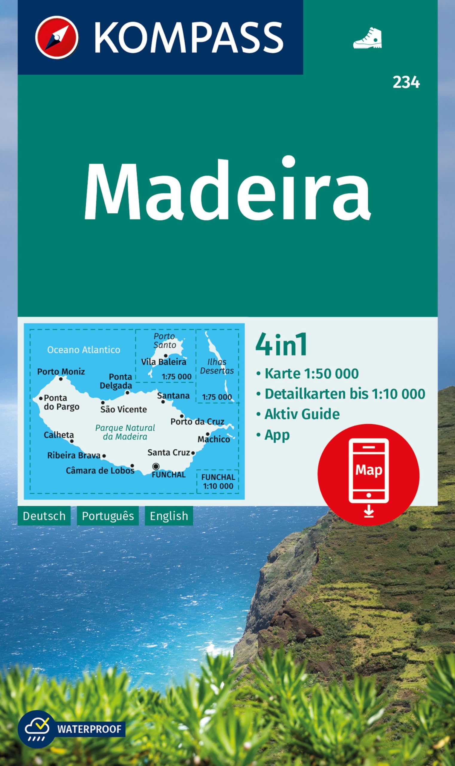 KOMPASS Wanderkarte 234 Madeira 1:50.000: 4in1 Wanderkarte mit Aktiv Guide und 1:25000 Karten, inklusive Kartenbereich zur offline Verwendung in der KOMPASS-App. - Preis vom 13.10.2026 19:28:25 h