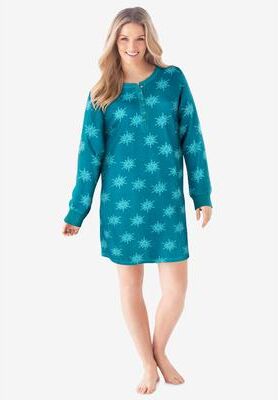 Plus Size Women's Thermal Henley Sleepshirt by Dreams & Co. in Dark Turq Snowflakes (Size 1X)