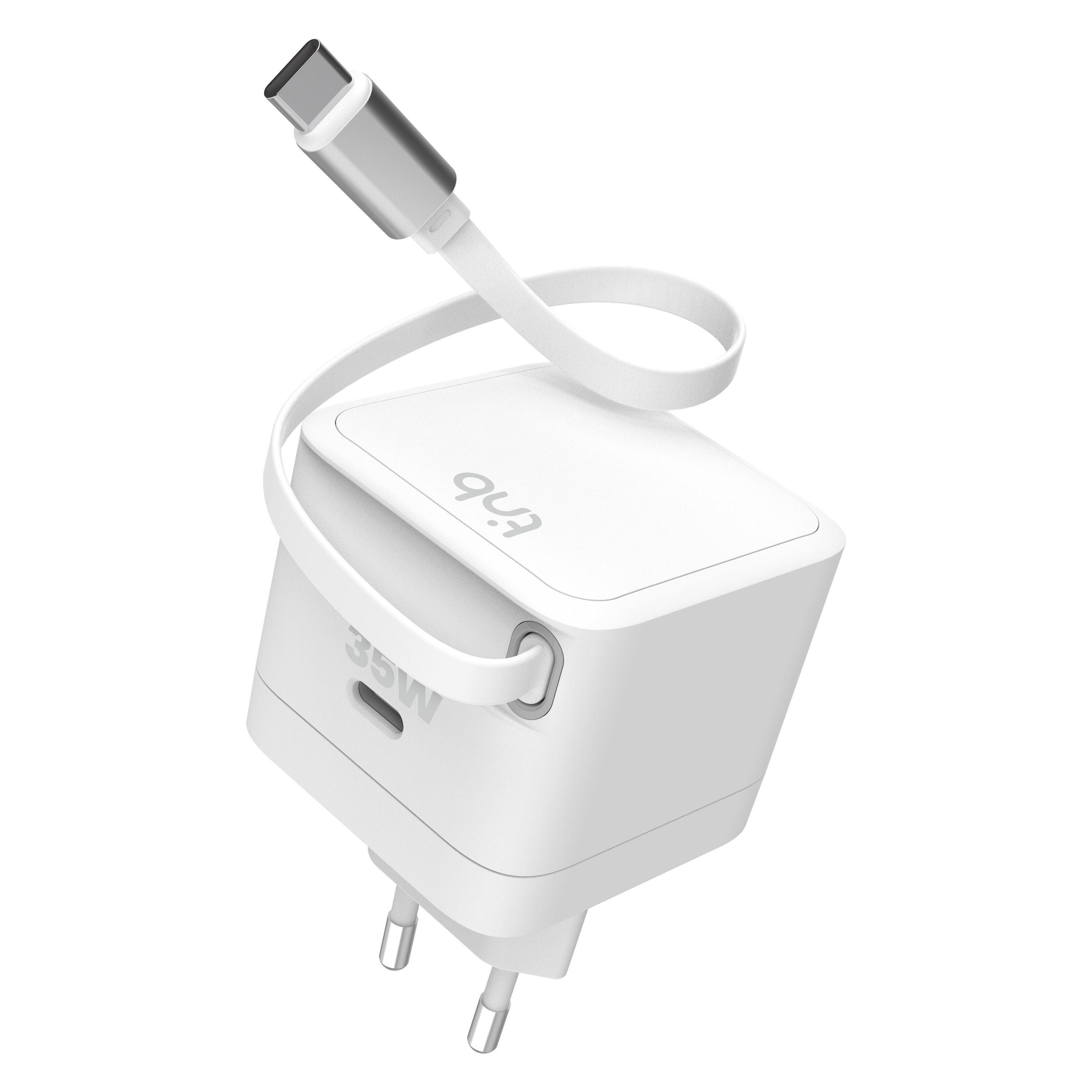 T'nB Chargeur secteur Tug'n Block 2x USB-C avec câble rétractable 35W (Blanc) (35 W, 2 Ports) (CHGAN35RTC)