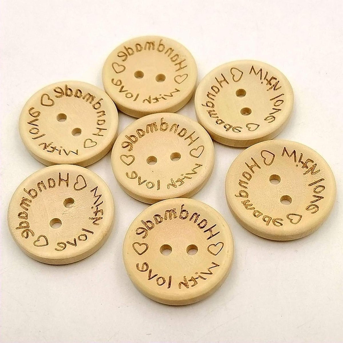 50 stuks Houten Ronde Knoppen met Liefdesbrief - Bruin - 25 mm