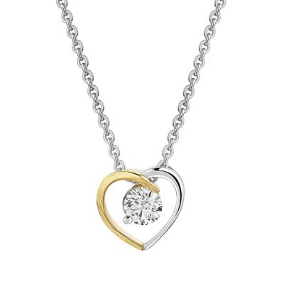Kette mit Anhänger FIRETTI "Schmuck Geschenk Silber 925 Halskette Anhänger Herz Solitär Lab Grown", gold (silberfarben, gelbgoldfarben), Damen, 0,2, Diamanten Silber 925 (Sterlingsilber), L: 45 B: 1,1mm, Diamanten, Silber 925...
