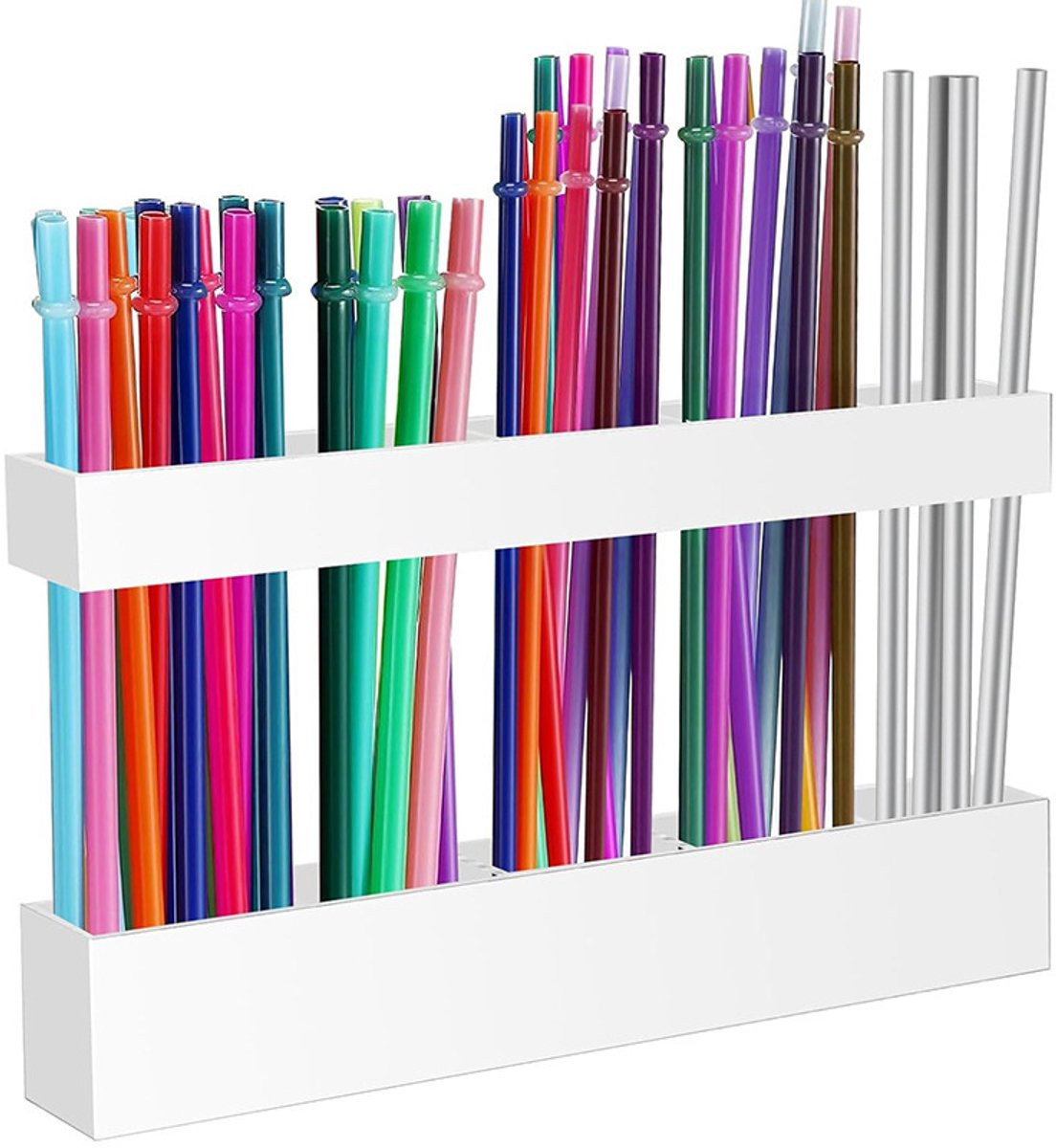 Wit acryl rietjeshouder voor kastdeuren, 25 cm breed, herbruikbare beker- en rietjeshouder voor keukenaccessoires