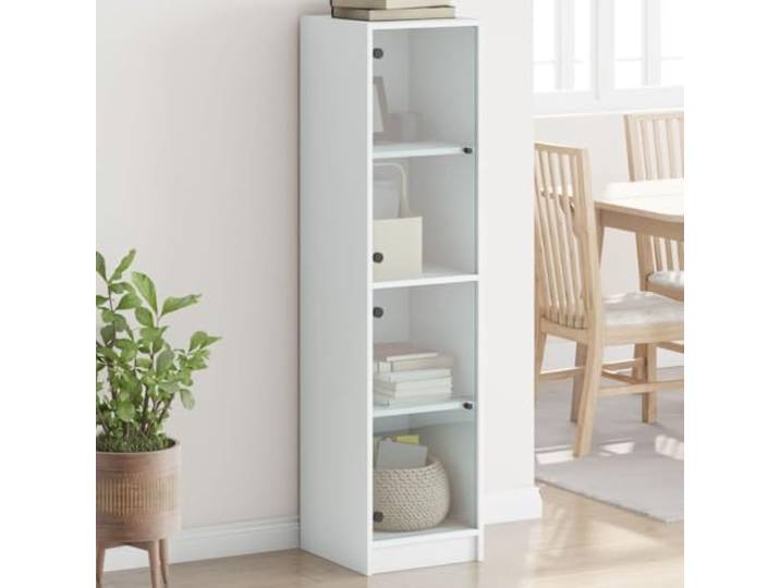HEFZGDB Modernes Highboard mit Glastüren für die Einrichtung aus Holzwerkstoff, Weißes Highboard mit Glastüren zur Aufbewahrung für das Wohnzimmer