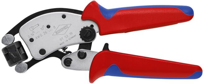 KNIPEX Pince à sertir Twistor® T auto-ajustable pour embouts de câble, tête rotative, manches bi-matière, chromée, 196 mm 97 53 19 SB (97 53 19 SB)