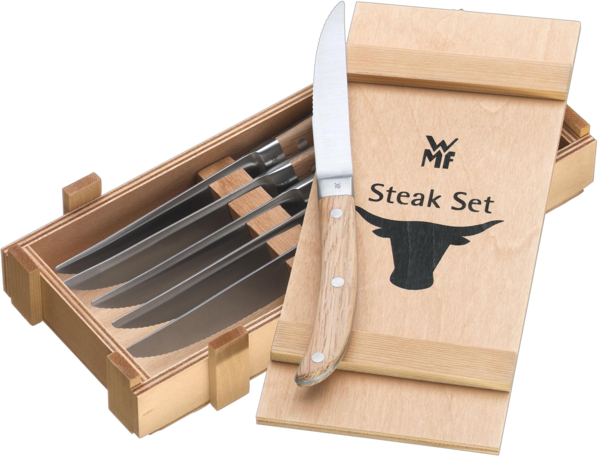 Steakmesser WMF "Ranch 6 Stück", braun (hellbraun), 6 Stk., Edelstahl, Essmesser, Steakmesser hellbraun 6 Stk.