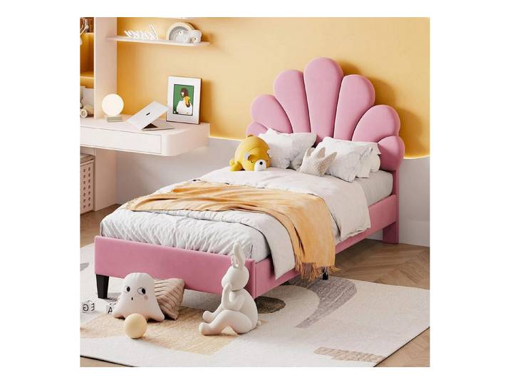 LuxusKollektion Kinderbett Bett 90x200 Rosa Blumen Kopfteil Samt