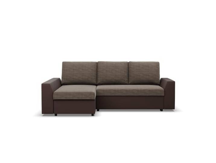 Mebligo LUGO - Ecksofa mit Schlaffunktion, Bettkastem, Komfort und Still, Universelle Seite, braun + braun (Lawa 2)