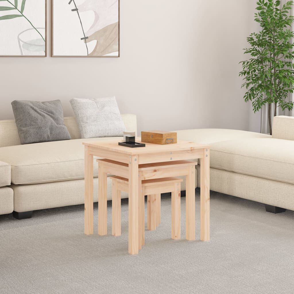 ClassicLiving Bernards Solid Wood Nesting Tables Light Brown 55cm W