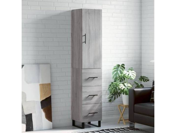 Jkghdrt Highboard Grau 34,5x34x180 cm Holzwerkstoff mit Metallfüßen Stehendes Möbelstück, viel Stauraum, platzsparend, robustes Material, Wohnzimmer-Aufbewahrung