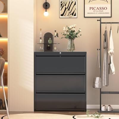 SUNCROWN 3 Drawer Metal Lateral Filing Cabinet with Lock