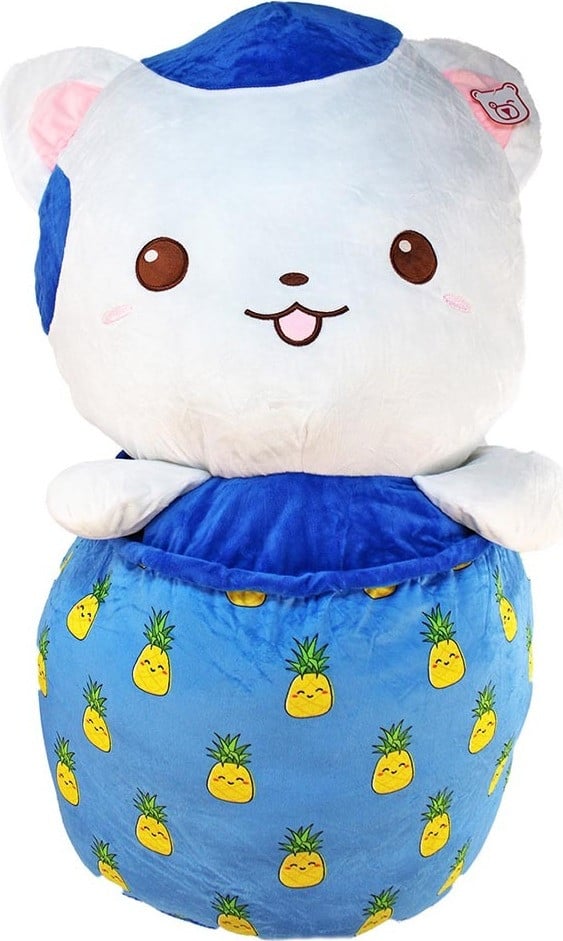 Bemiro Blauwe Pluche Kat met Bubble Tea Knuffel, 60 cm