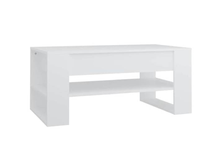 Couchtisch Weiß 102x55x45cm Holzwerkstoff mit Ablage Wohnzimmertisch, Snack- und Getränkeplatte, Bücherregal, feuchtigkeitsbeständig, stabile Konstruktion