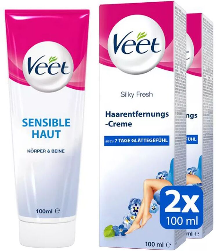 Veet - Enthaarungscrème Für Sensible Haut, Duo, Silky Fresh - Sensible Haut - Körper & Beine, 2x100 ml, Creme
