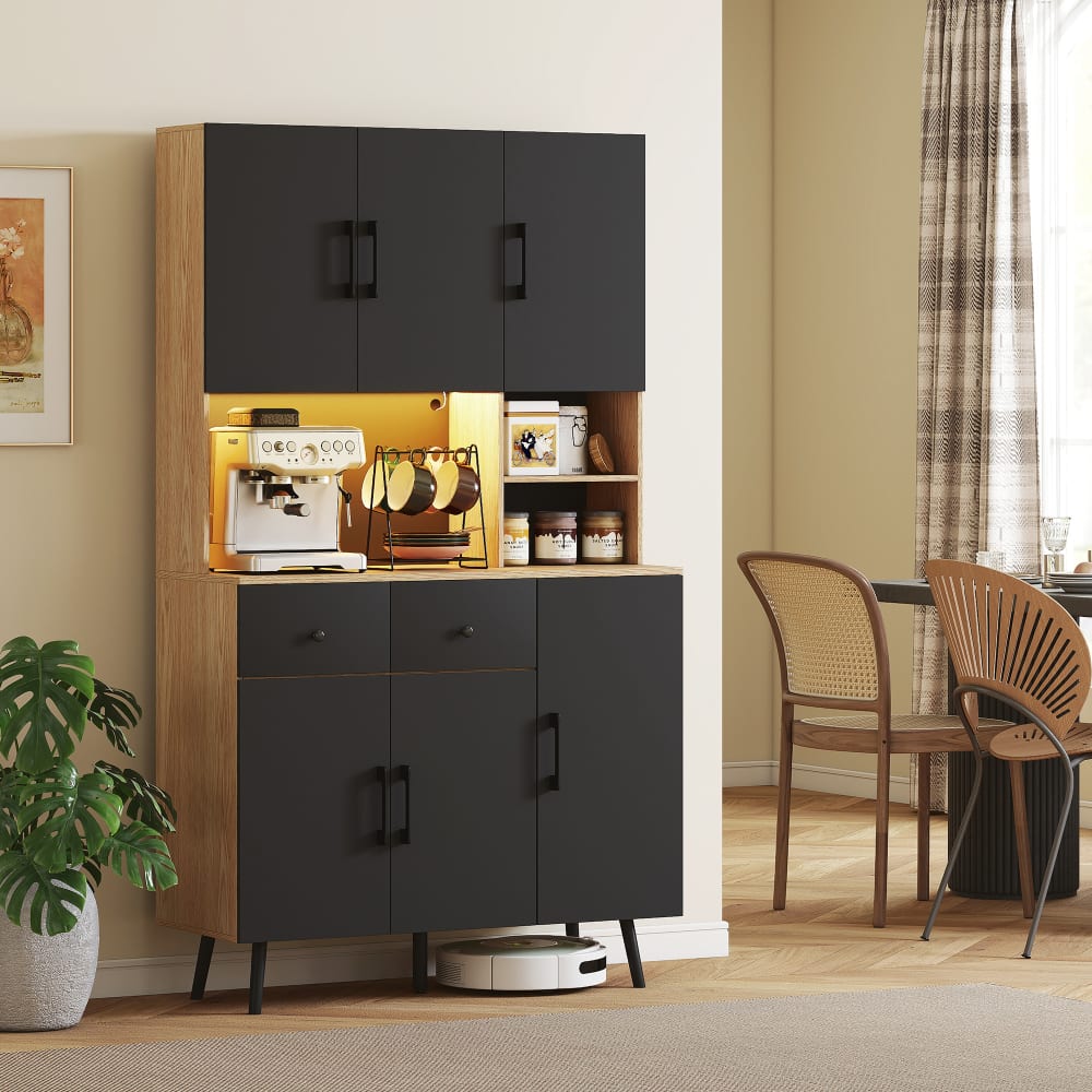 Homcom Armoire de cuisine haute lumière led rgb panneau de particules noir Noir 100x176x40cm
