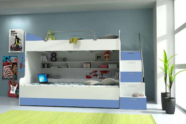 Doppelstockbett Etagenbett Bett Kinderbett Jugendbett Hochbett Weiß/Blau
