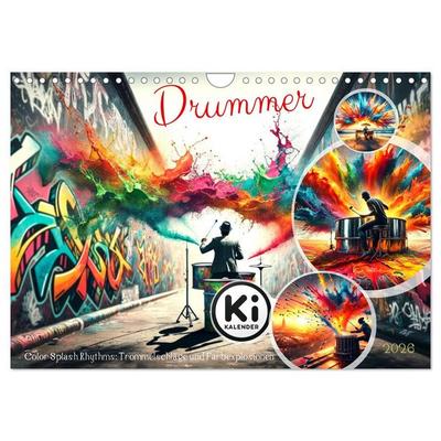 Drummer - Color Splash Rhythms: Trommelschläge und Farbexplosionen (Wandkalender 2026 DIN A4 quer), CALVENDO Monatskalender