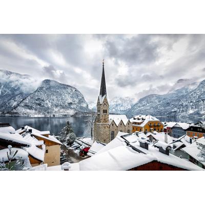 Fototapete PAPERMOON "Dorf im Schnee", bunt, B:4,5m L:2,8m, Vlies, Tapeten
