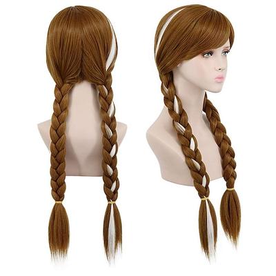 Oktoberfest Bier Cosplay Perücken lang braun Cosplay Weben Doppelschwanz geflochtene Haarperücken synthetische Perücke Kostüm