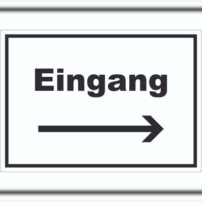HB-Druck Eingang Aufkleber mit Text und Richtungspfeil rechts Zugang Eintritt waagerecht A9 (37x52mm)