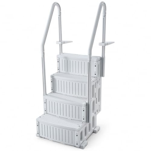 VEVOR Zwembadtrap van kunststof met 4 treden en dubbele leuning, grijs of wit, draagvermogen 198,5 kg