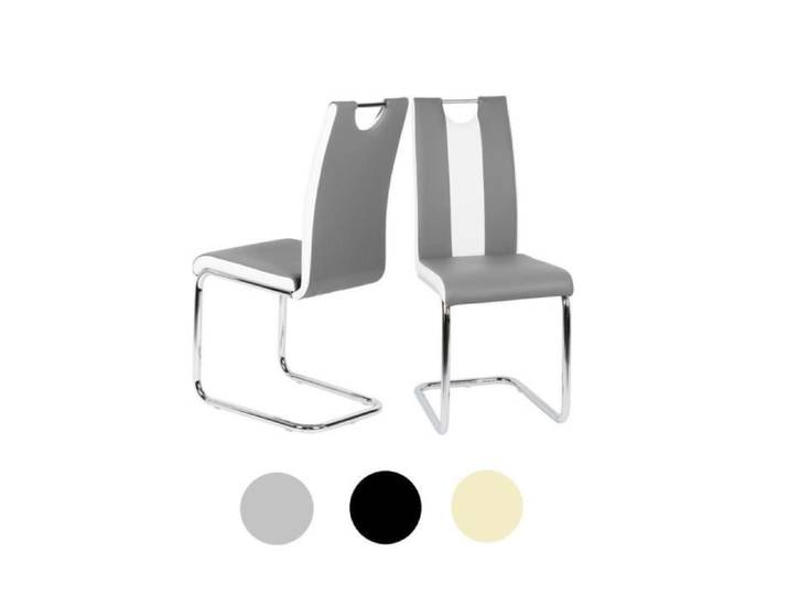 Chaise de salle à manger - HUOLE - CIFUNZERO - Similicuir - Gris avec bandes blanches